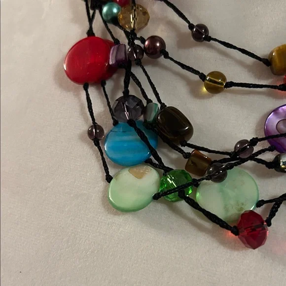 Colorful Multi Strand Boho Necklace – Festival Statement Jewelry w/Bright Beads - Picture 3 of 9